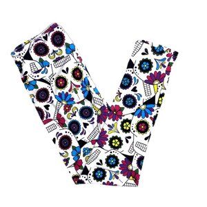 NEW OS LuLaRoe Candy Skulls Leggings Multi Color Stretch Comfy Comfort Colorful